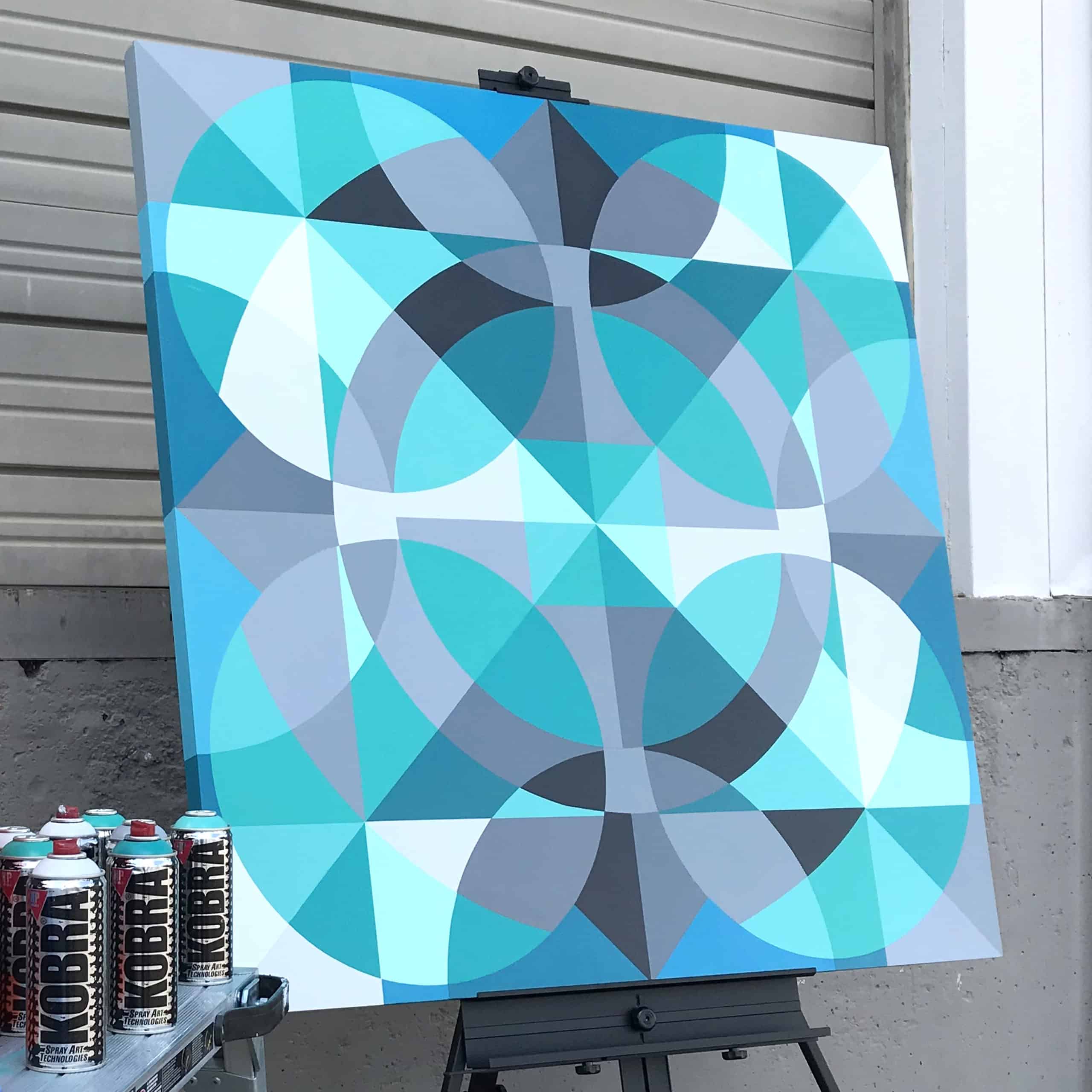 Artist Jason T. Graves creates new geometric art painting for solo art show.