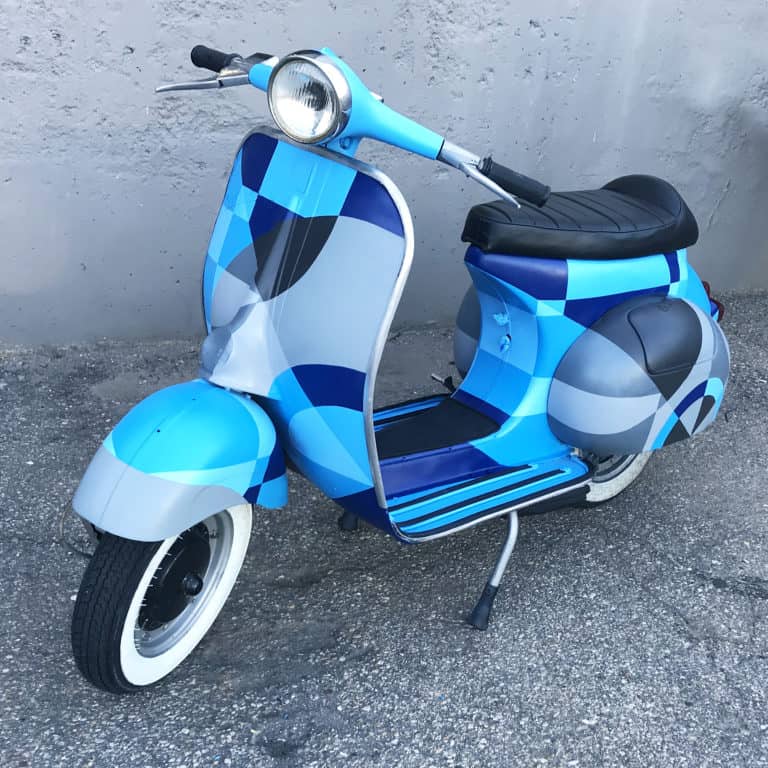 Vespa scooter painted by Jason T. Graves and exhibited by the Art a Hotel in Denver Colorado